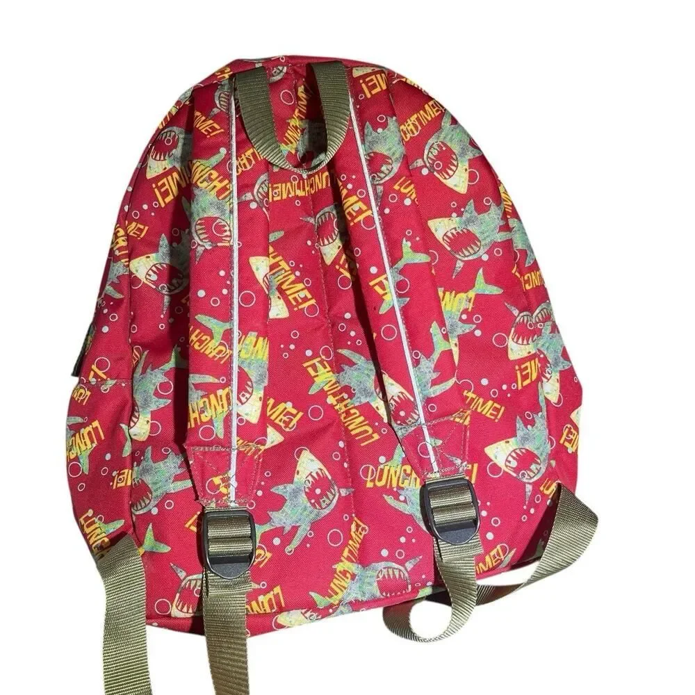 LL Bean Junior Backpack Multicolor Shark Pattern Padded Book Bag With Lunch Bag